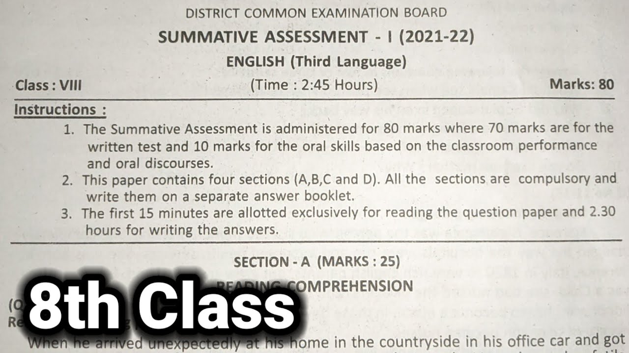 8th class essay 1 english question paper