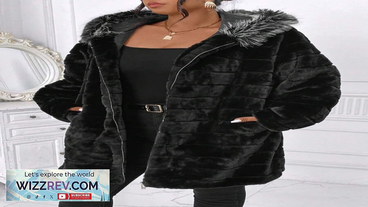 SHEIN LUNE Plus Size Women's Fluffy Coat With Faux Fur Collar Winter