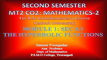 HYPERBOLIC FUNCTIONS (Topic in Mathematics for B. Sc Second Semester Complementary Course)