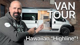 Hawaiian Highline! Promaster van build with custom acrylic shower, butchers block surfaces and more!