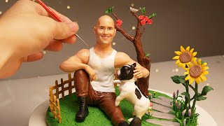 Make Dwayne Johnson and his French bulldog out of clay | Pastoral Scenery Clay Art