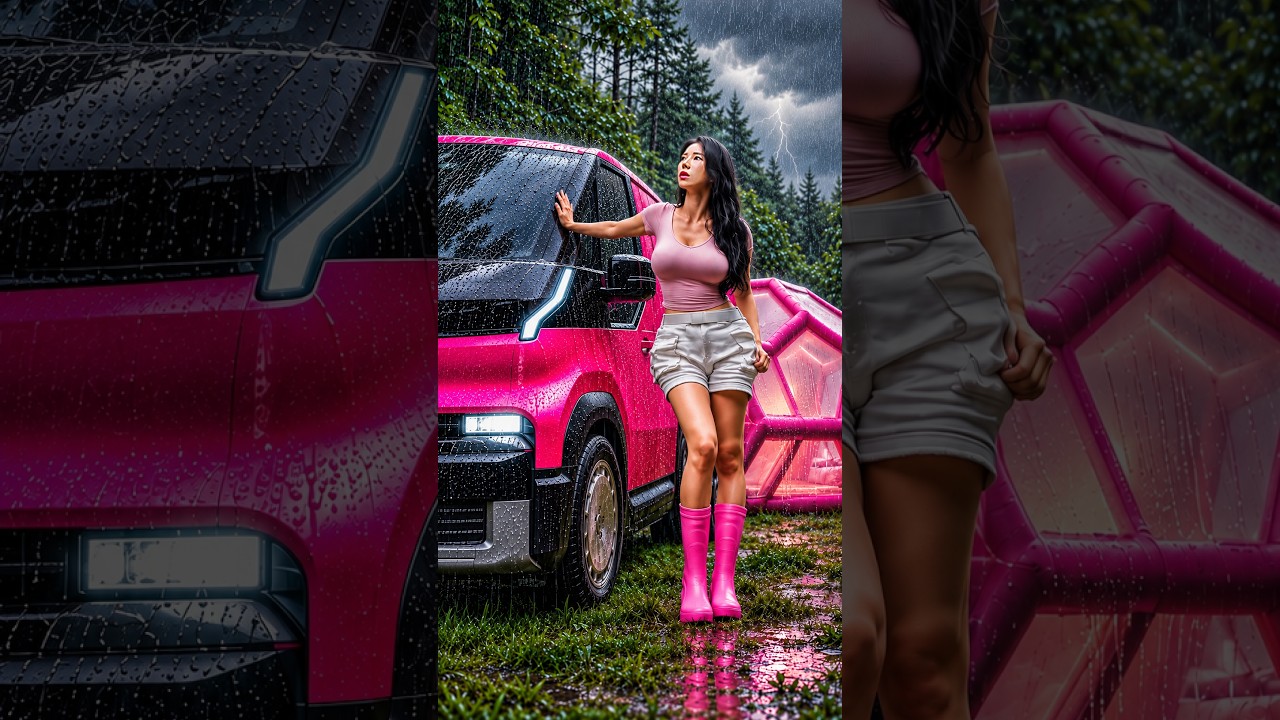 βοΈ CAMPING IN HEAVY RAIN WITH MY PINK KIA PV5