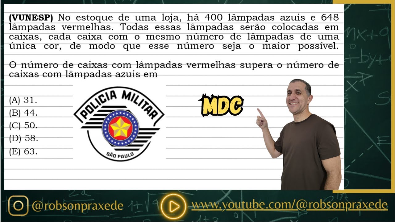 (VUNESP) No estoque de uma loja, há 400 lâmpadas azuis e 648 lâmpadas vermelhas. Todas essas