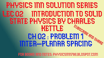 PROBLEM SOLUTION CH 2 INTER-PLANAR SPACING |INTRODUCTION TO SOLID STATE PHYSICS BY KETTLE|BS PHYSICS
