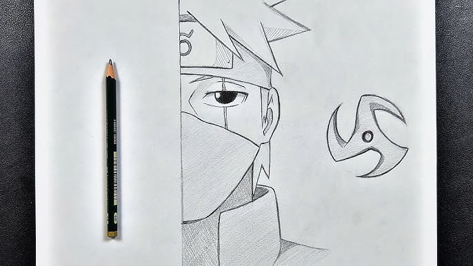 Easy anime sketch, how to draw naruto half face step-by-step 