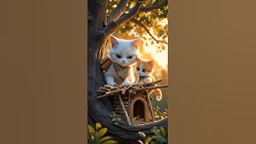 The cat and her little baby together build a beautiful tree house on a sturdy tree.#shorts