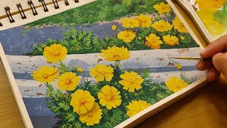 StepbyStep Gouache Process: Painting Roadside Yellow Flowers