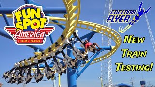 Fun Spot America Orlando NEW Roller Coaster Train Testing For Freedom Flyer Update 4.17.24