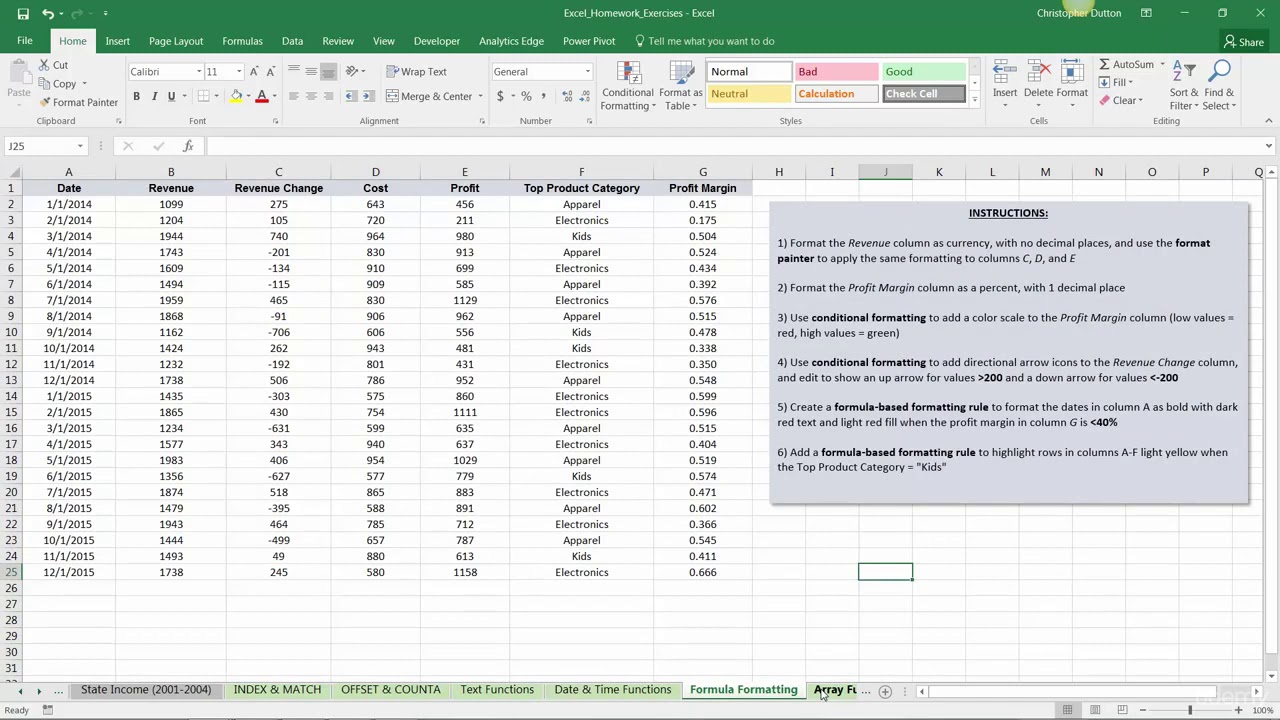 help with excel homework