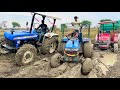 3 tractor Pulling together Mahindra Arjun NOVO 605 di 4wd Stuck in Mud |Eicher 485 | New Hollad 5500 image