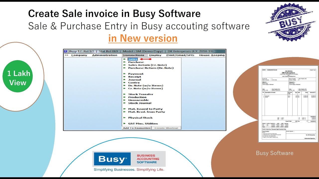 How To Create Sale Invoice in Busy Software Sale & Purchase Entry