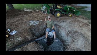 French Drain Solution W/ Massive Drywell, Conquering Front Yard Flood, John Deere 1025R Rocks.