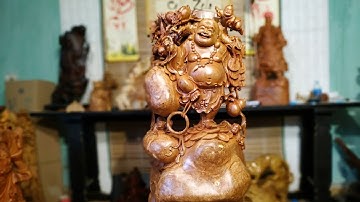 Tượng gỗ | Di lặc tam phúc gỗ nu hương  - 0368338345 CALL/ZALO