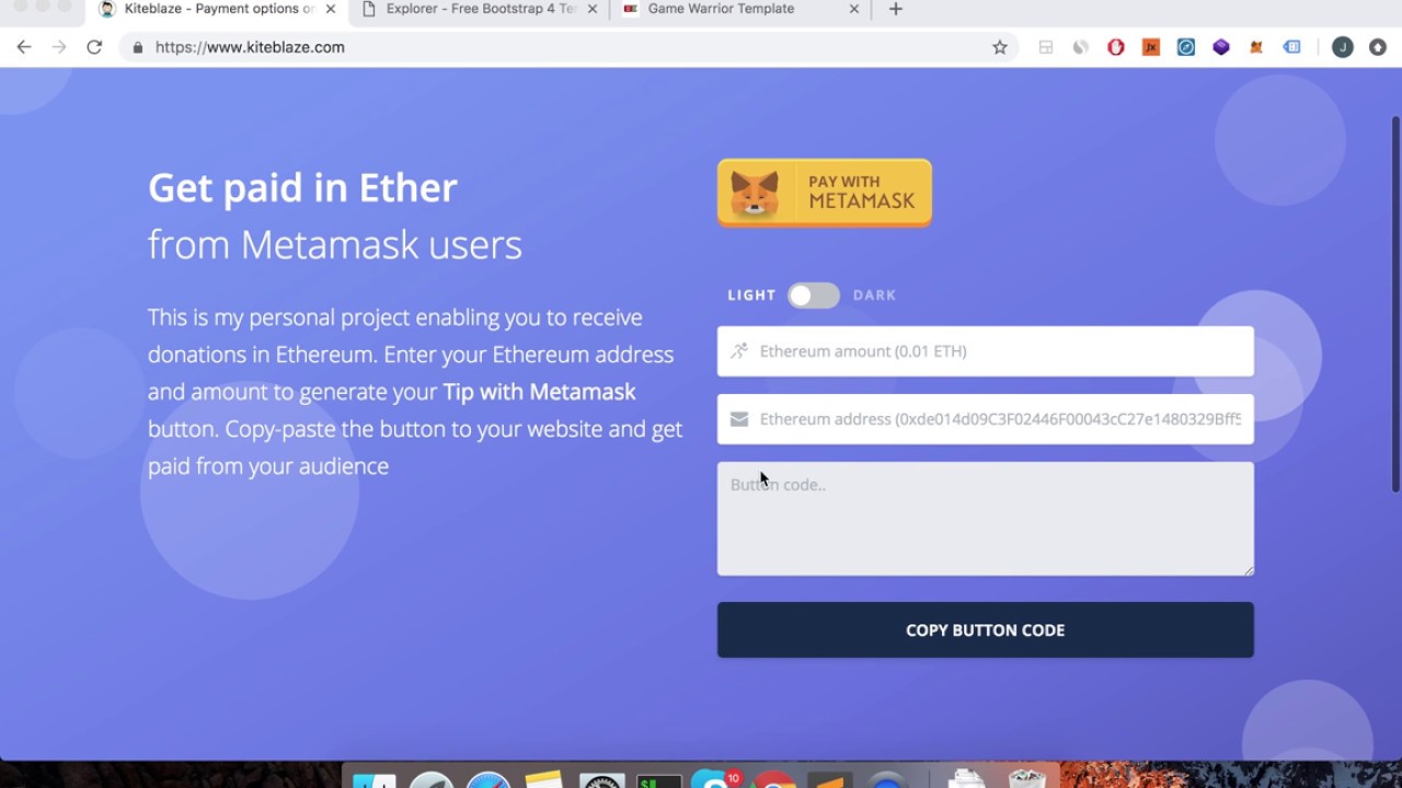 Setup Ethereum donate button with Kiteblaze.com