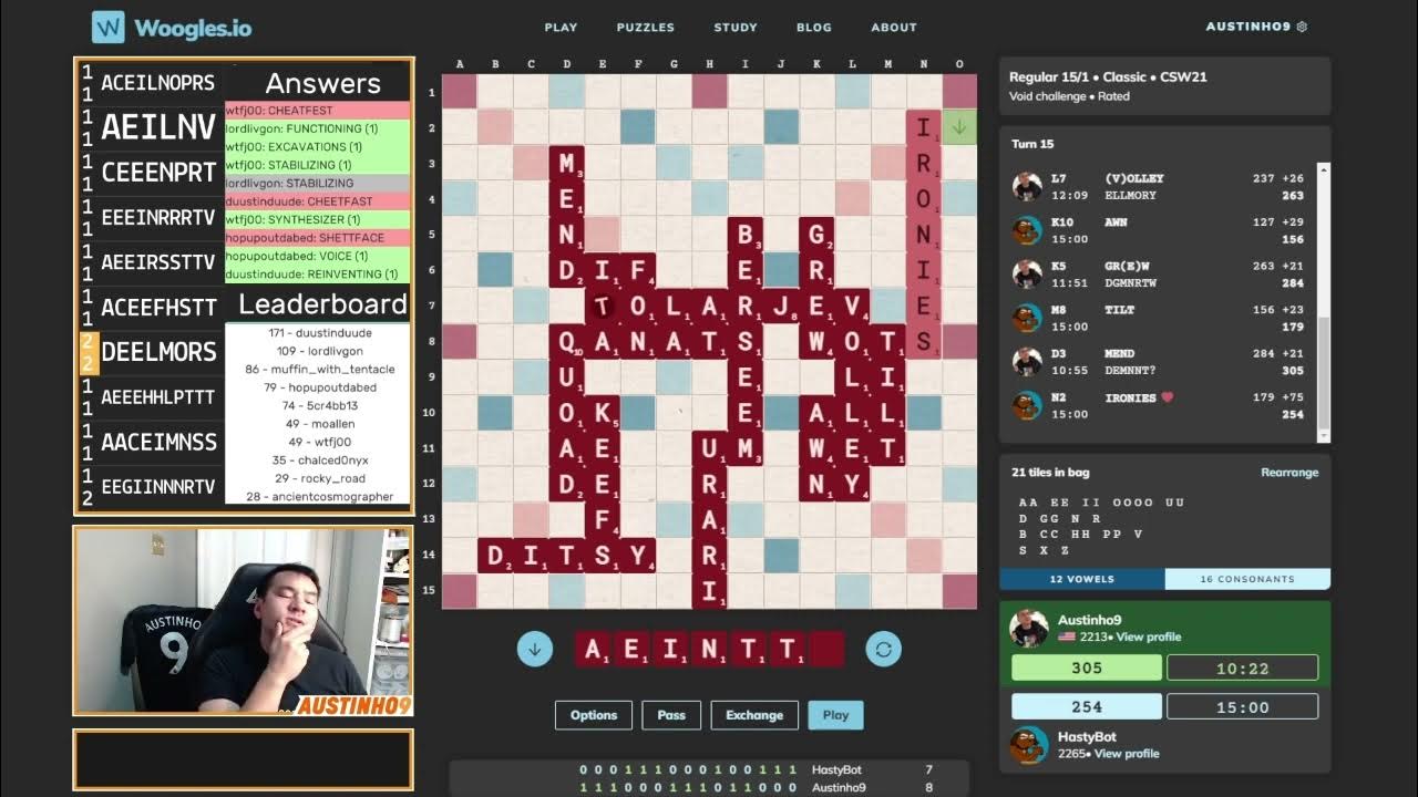 Reigning North American Scrabble Champion v Toughest online Scrabble bot Highlight 9 YouTube