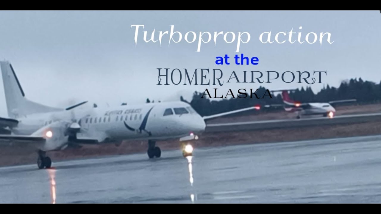TURBOPROP ACTION! Aleutian Airways Saab 2000 takeoff + Ravn Dash 8-100 landing in January at Homer