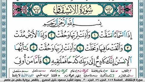 سورة الانشقاق مكتوبة محمود خليل الحصري Surah Al Enshekak