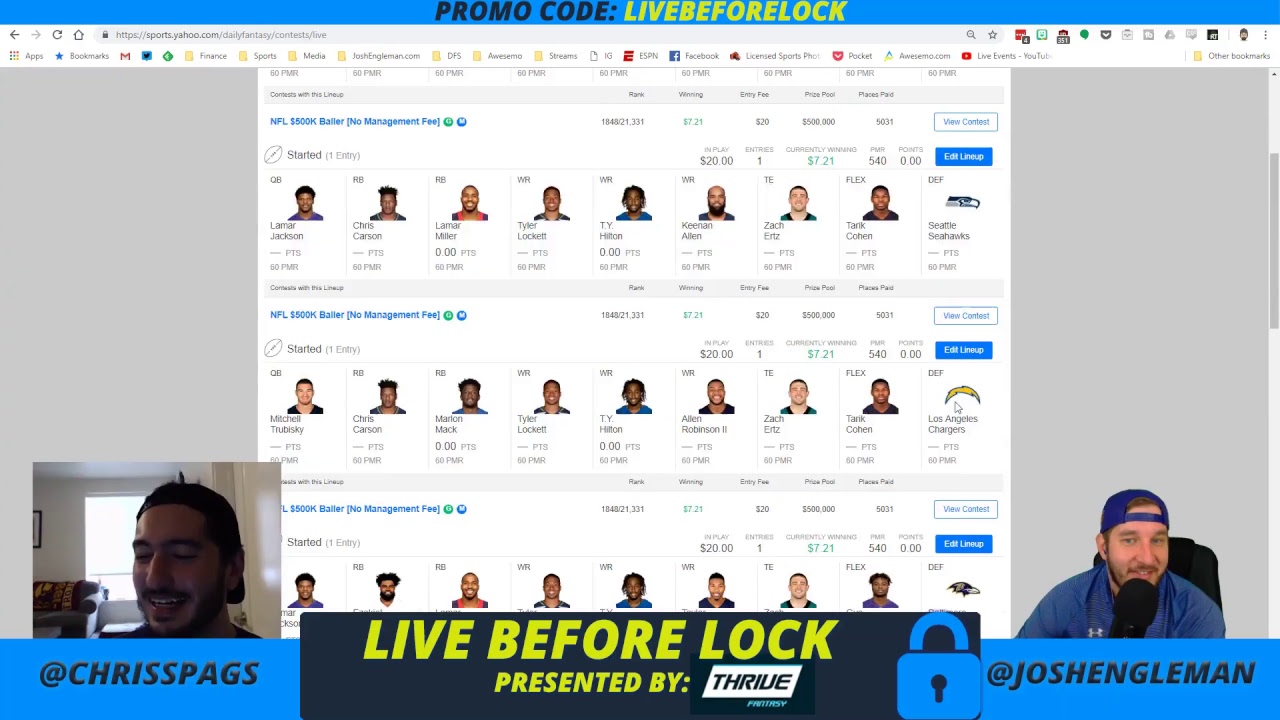 Yahoo, FanDuel & DraftKings NFL DFS Live Before Lock - Wild Card ...
