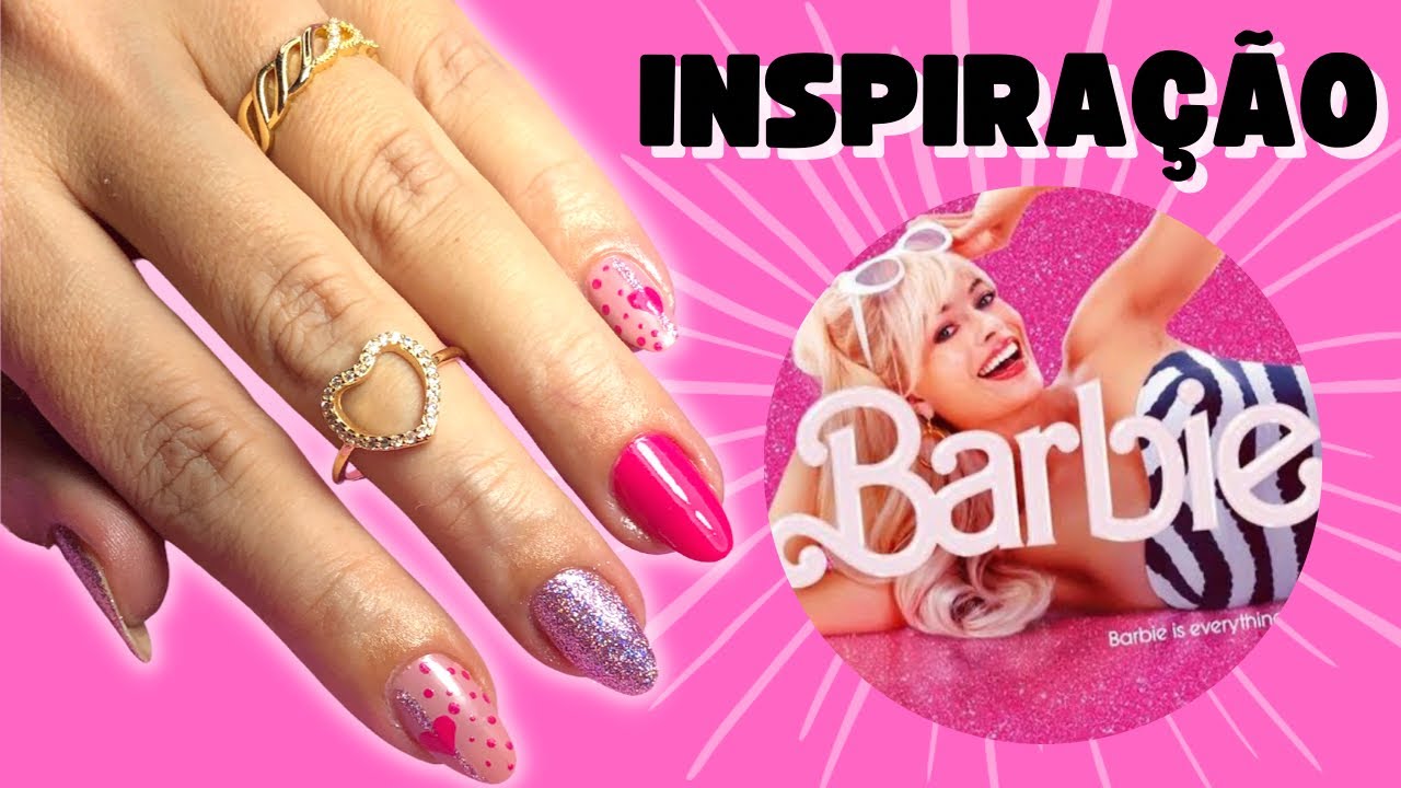 Barbie no cinema, Barbie nas unhas inspiradas nela #barbie #barbienails  #unhasdabarbie #barbie #rosa 