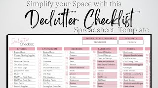 Declutter Checklist Room by Room Excel Spreadsheet, Declutter Challenge Google Sheets Printable