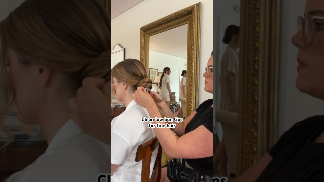 Clean low bun tips for fine hair, bridal low bun hair tutorial #bridalhair