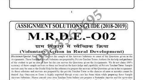 MRDE-002 Solved Assignment 2018-19 in hindi | Voluntry action in  Rural Development