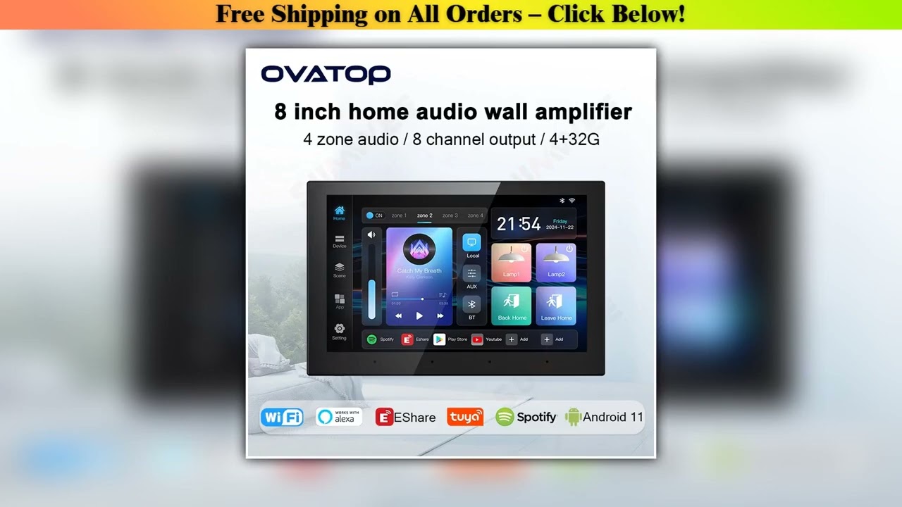 8inch Android 11 4+32G Background Music System Stereo Sound WIFI Eshare 4-Zone Touch Screen