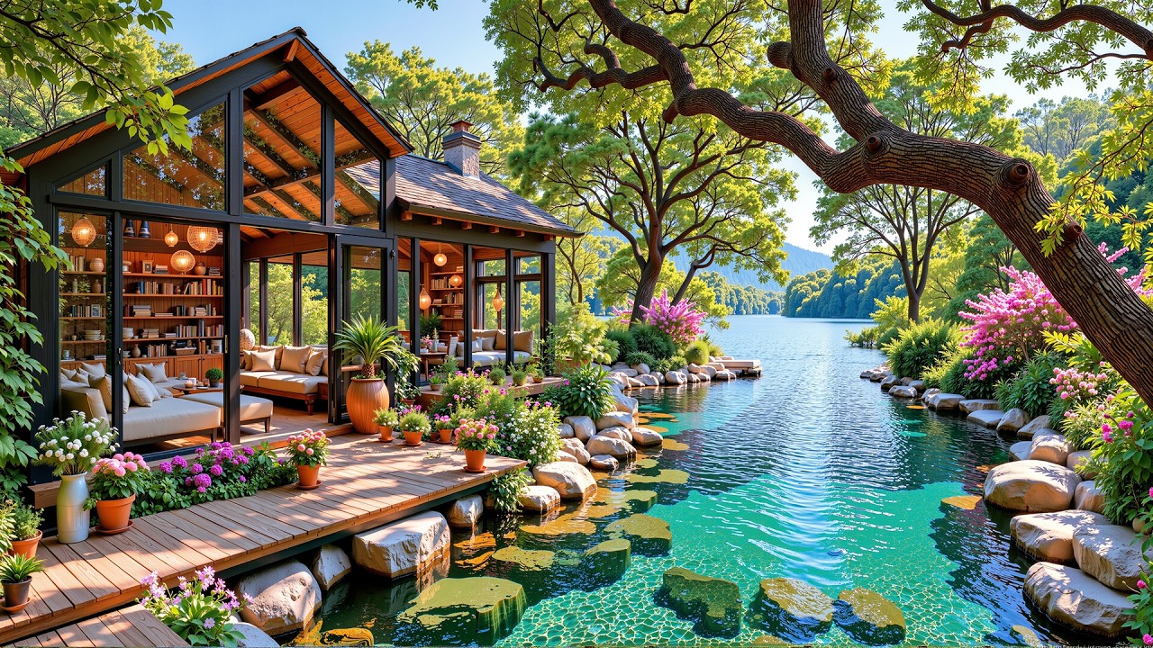 Elegant Jazz By The Riverside | Outdoor Cabin Forest Jazz in Morning For Positive Mood, Relax