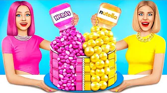 Tantangan Makanan Emas vs Pink! Makanan 1 Warna selama 24 Jam oleh RATATA