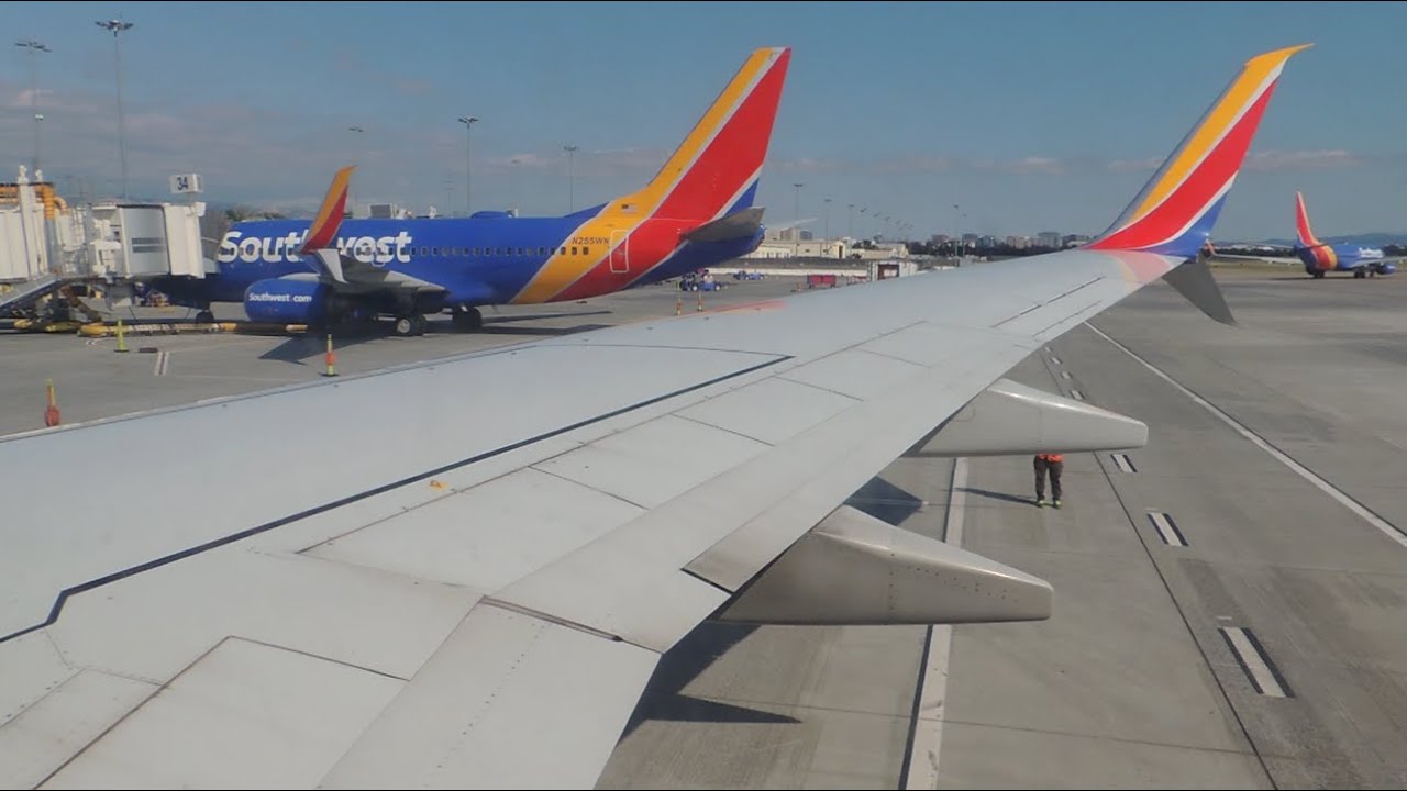 Southwest Airlines Boeing 737-800 [N8303R] pushback, start up, and takeoff from SJC