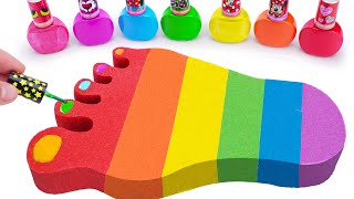 Satisfying Video l How to make Rainbow Toenail Cake WITH Kinetic Sand INTO Painting Cutting ASMR