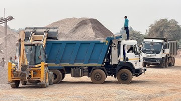 Jcb 3dx Backhoe With Tata Truck And Bharatbenz Loading Greet In Greet Mining | Jcb Loading