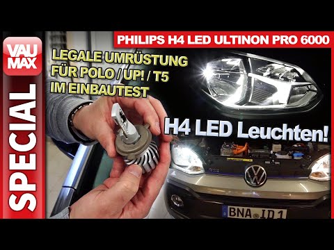 Legale H4-LED-Umrüst-Lampen im Test & Einbau - Philips H4-LED Ultinon Pro  6000 für VW Polo up! T5 