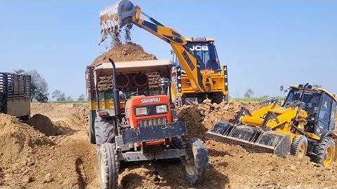 Jcb 3dx Backhoe Loader Machine Loading Red Soil In Swaraj Tractor | Jcb Backhoe video  Jcb3dx