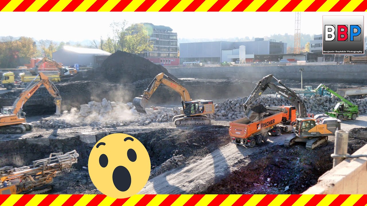 CAT 352F, Liebherr R 926, R 946, Volvo EC380E, EC300E,... Synergiepark Allianz, Stuttgart, 2021.