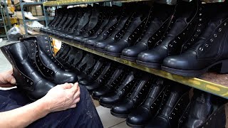 Process of making comfortable handmade work boots by master. Korean shoe mass production factory