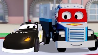 Carl o Super Caminhão e o Carro de Polícia na Cidade do Carro| Desenho animado para crianças