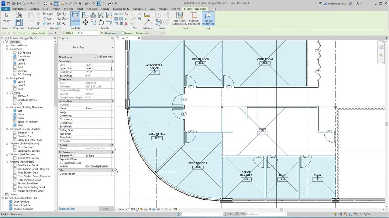 Revit 2023 Commercial project Creating Rooms and how to use room