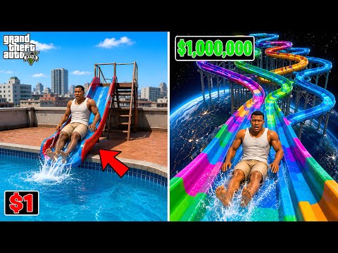 Franklin Tried the $1 vs $1,000 Water Slide in GTA 5 ! in Telugu