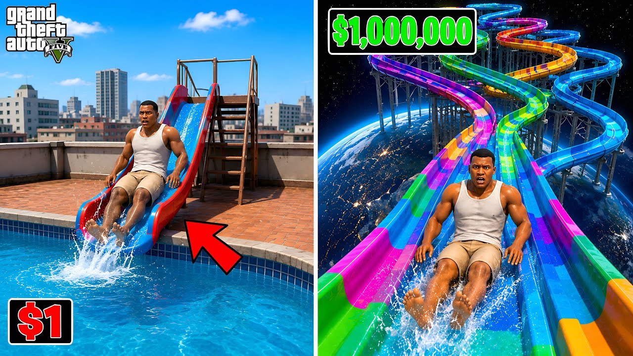 Franklin Tried the $1 vs $1,000 Water Slide in GTA 5 ! in Telugu