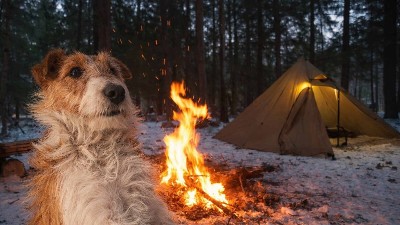 Поход с собакой в ​​лютый мороз | ASMR в уютной палатке