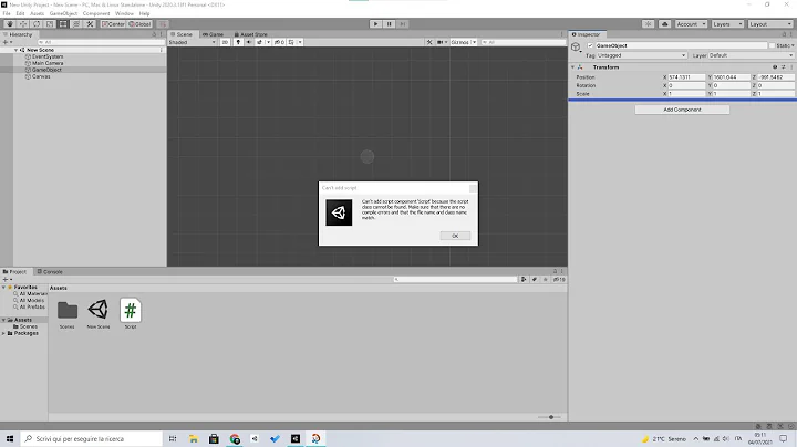 Fix "Can't add script component  '...'  because the script class cannot be found. Make s..." - Unity