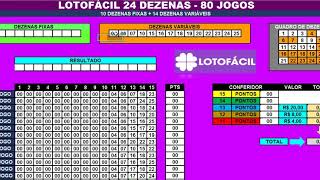 PLANILHA LOTOFÁCIL 24 DEZENAS 80 JOGOS