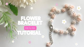 flower bracelet tutorial, beginner friendly, diy beaded flower bracelet