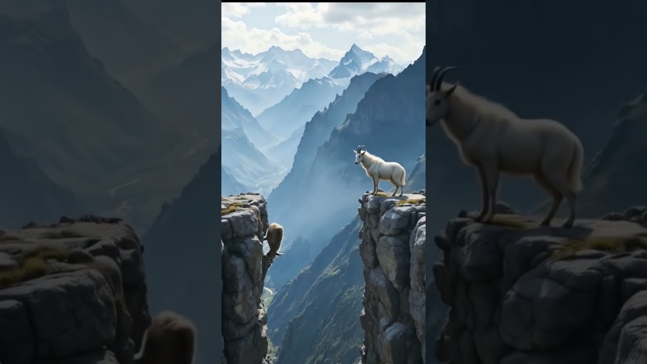 Nature’s Drama: Survival Goat with wolf on the mountain! 