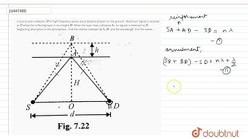 A source and a detector  D of high frequency waves are a distance d apart on the ground . Maximu...