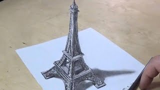 رسم برج ايفل 3D بقلم رصاص فقط ♨️