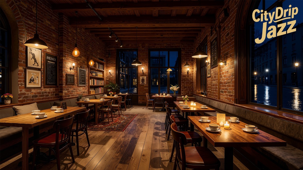 Quiet Night Coffee Shop 🌙 Smooth Jazz Music for Study, Work & Relaxation | 4K