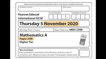 IGCSE Mathematics November 2020 - 4MA1/2HR