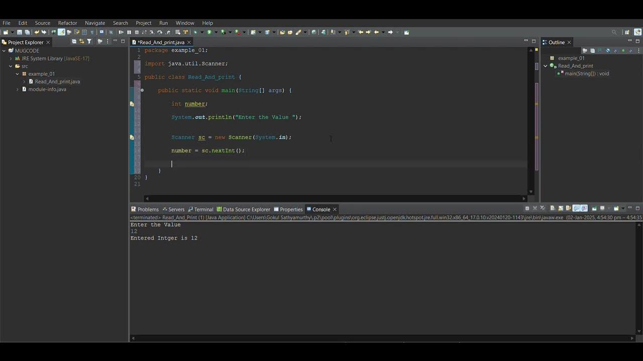 JAVA program to read and print and integer - YouTube